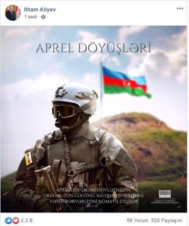 Prezident İlham Əliyev Azərbaycan Ordusunun aprel qələbəsi ilə bağlı paylaşım edib