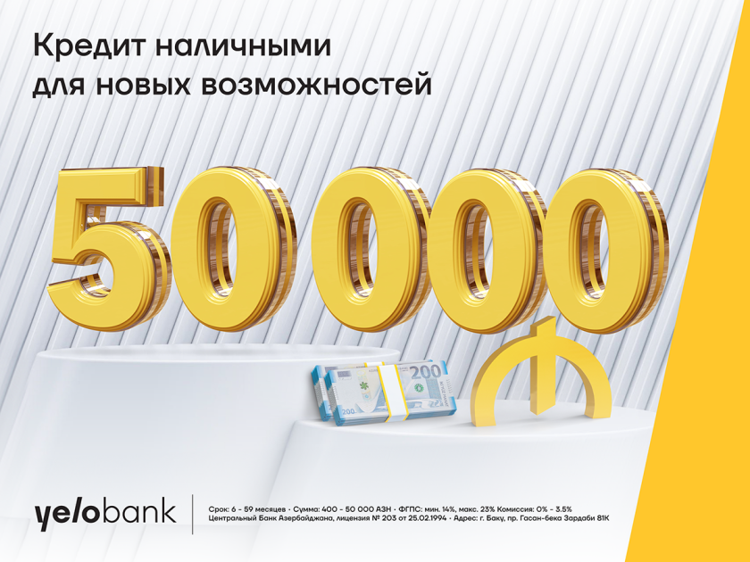 Yelo Bankdan 50 000 manatadək nağd pul krediti