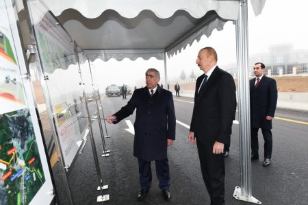 Prezident İlham Əliyev Bakı-Şamaxı-Yevlax avtomobil yolunun 101-117-ci kilometrlik hissəsinin açılışında iştirak edib