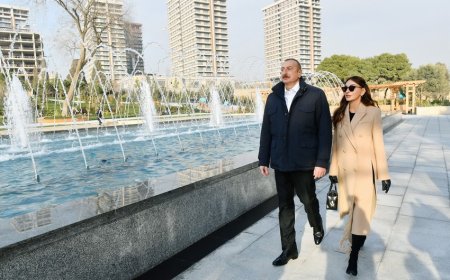 Prezident və birinci xanım Nizami Gəncəvi parkında yenidənqurmadan sonra yaradılan şəraitlə tanış olublar