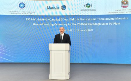 İlham Əliyev Qaradağ Günəş Elektrik Stansiyasının təməlqoyma mərasimində iştirak edib