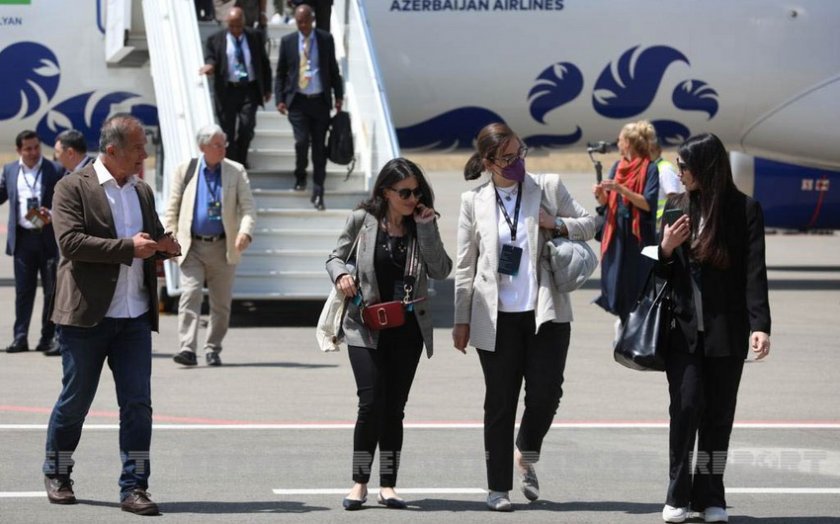 IX Qlobal Bakı Forumunun iştirakçıları Füzuli Hava Limanında olublar