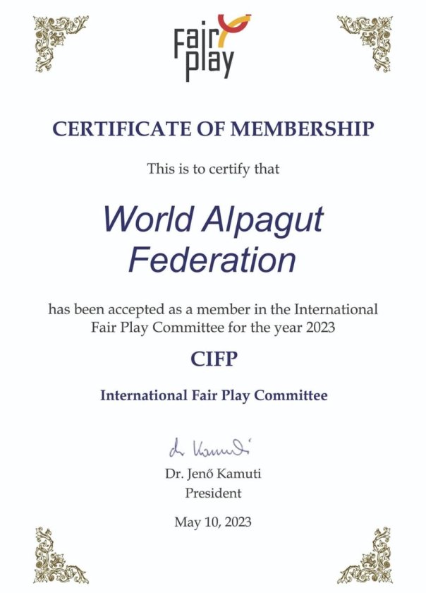 Dünya Alpaqut Federasiyası Fair Play - Beynəlxalq Ədalətli Oyunlar Komitəsinin üzvlüyüınə qəbul edildi