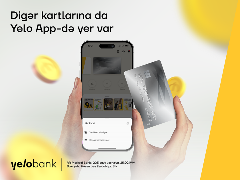Yelo App-də digər bank kartlarına da yer var!
