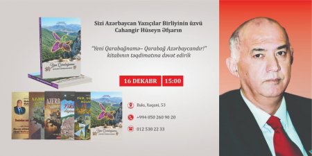 "Yeni Qarabağnamə-Qarabağ Azərbaycandır" adlı kitabının Şuşada təqdimat mərasimi keçiriləcək