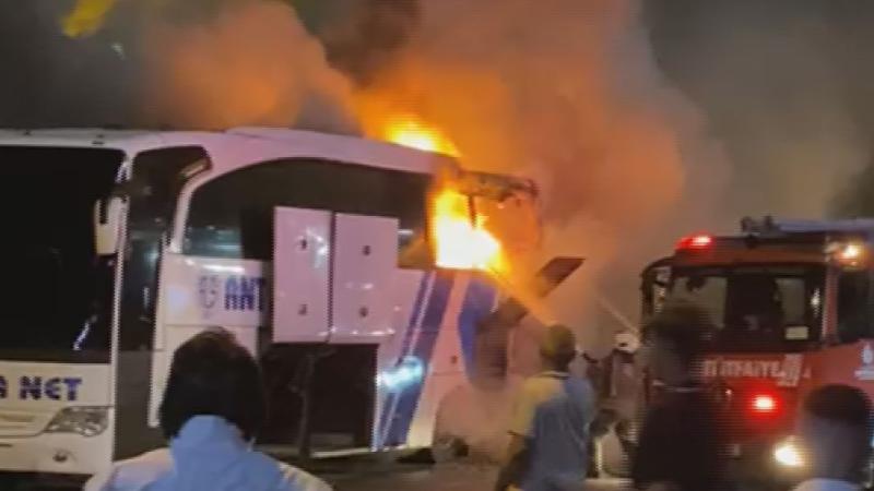 Türkiyədə sərnişin avtobusu yandı
